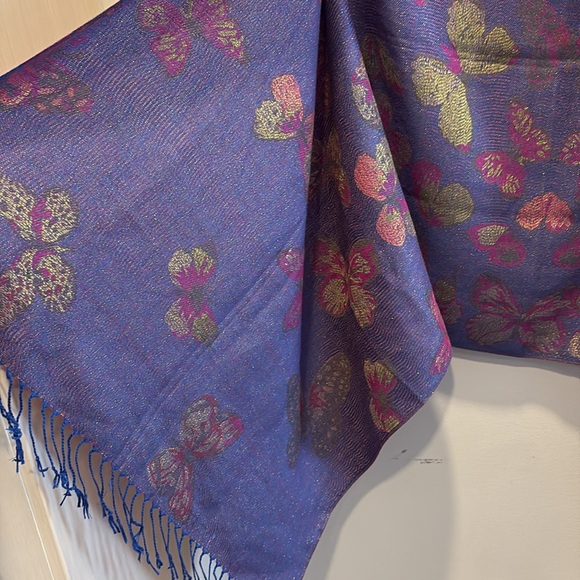 Pashmina large reversible butterfly pink-purple sparkly fringe wrap shawl scarf - Picture 2 of 10